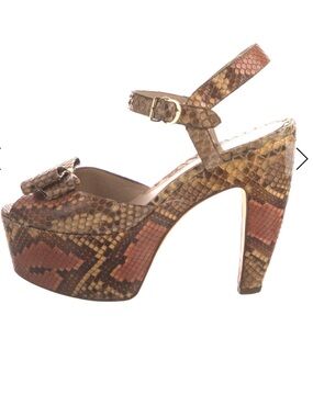 Fendi Brown and Tan Snake-Print Platform Sandal with Ankle Strap